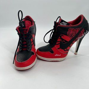 Rare Nike SB Dunk Lace Up High Heels, Size 8 - 305050-181 Black Red Chicago